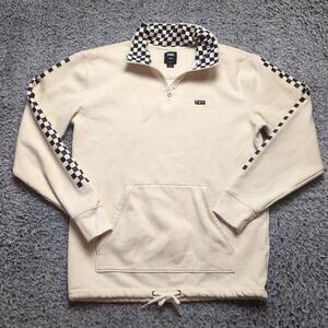 Vans Hoodie Adult Small Beige Embroidered Quarter Zip Sweatshirt Chore Skater